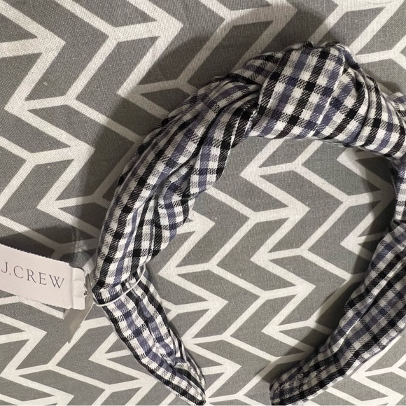 NWT J. Crew Knot Headband in Lightweight Plaid Flannel - Black/Purple/White - Picture 5 of 7